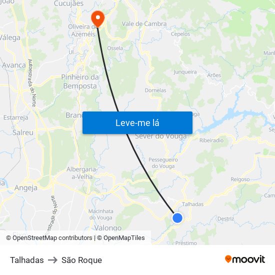 Talhadas to São Roque map