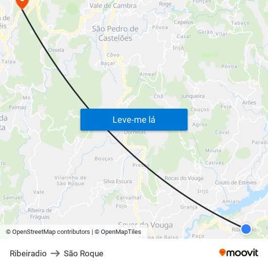 Ribeiradio to São Roque map