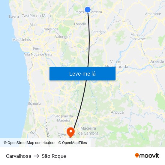 Carvalhosa to São Roque map