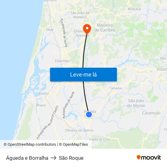 Águeda e Borralha to São Roque map