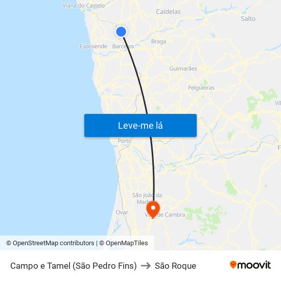 Campo e Tamel (São Pedro Fins) to São Roque map