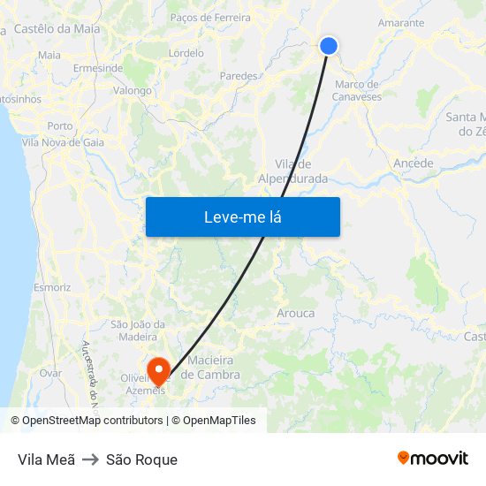 Vila Meã to São Roque map