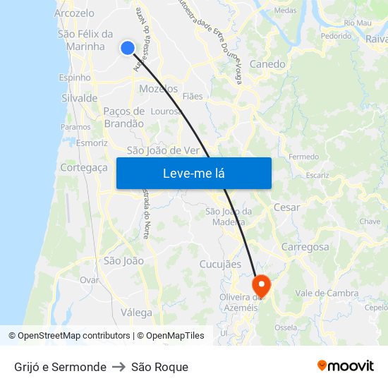 Grijó e Sermonde to São Roque map
