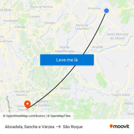 Aboadela, Sanche e Várzea to São Roque map