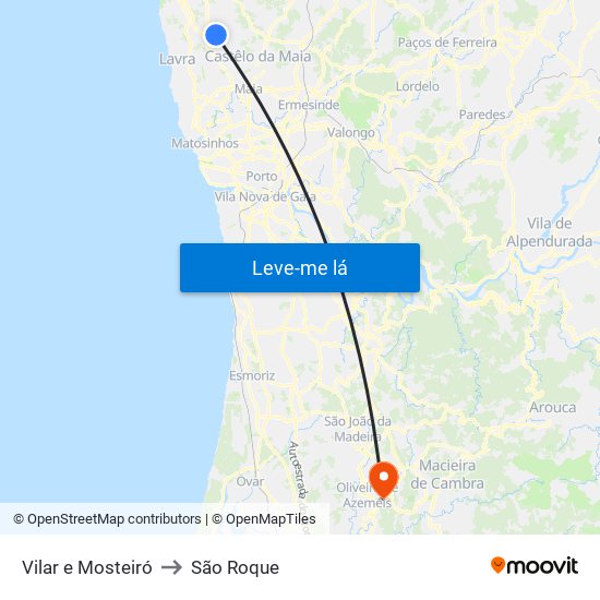 Vilar e Mosteiró to São Roque map