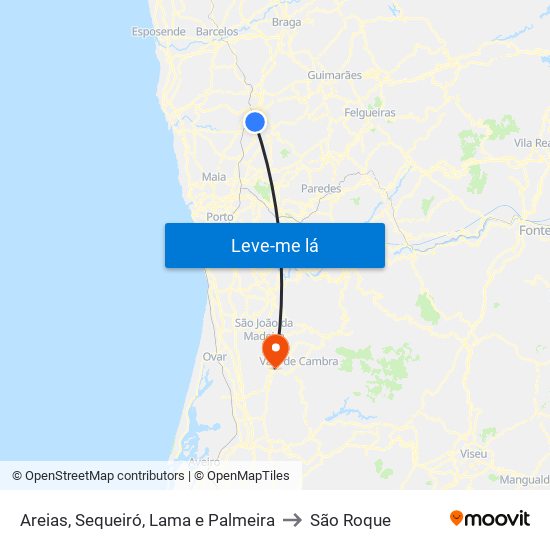 Areias, Sequeiró, Lama e Palmeira to São Roque map