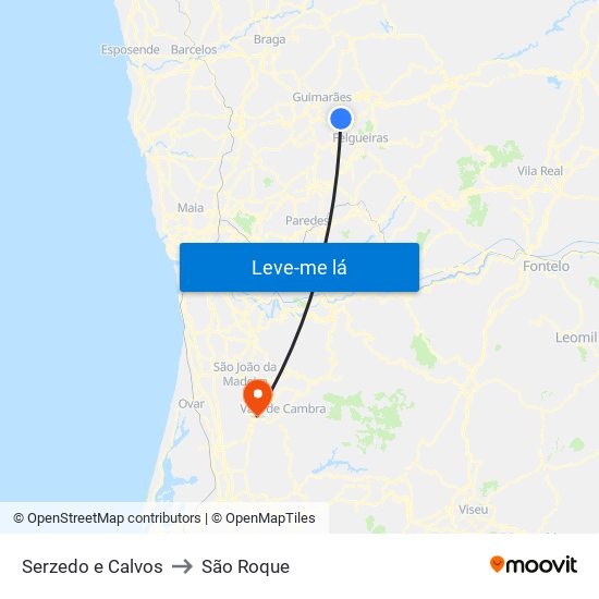 Serzedo e Calvos to São Roque map