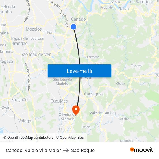 Canedo, Vale e Vila Maior to São Roque map