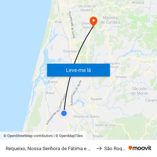 Requeixo, Nossa Senhora de Fátima e Nariz to São Roque map