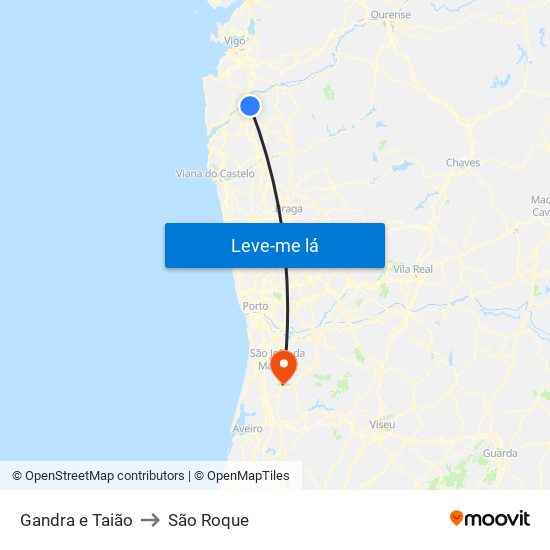 Gandra e Taião to São Roque map