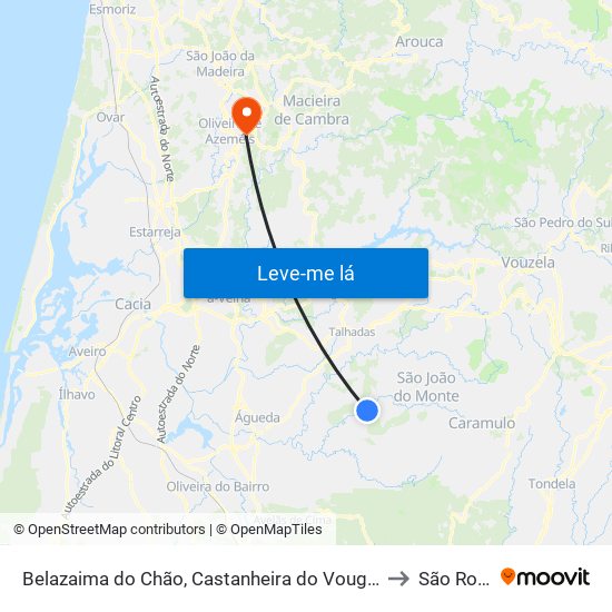 Belazaima do Chão, Castanheira do Vouga e Agadão to São Roque map