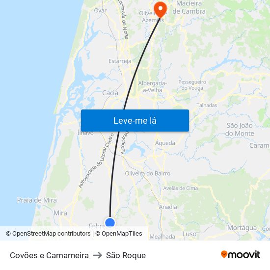 Covões e Camarneira to São Roque map
