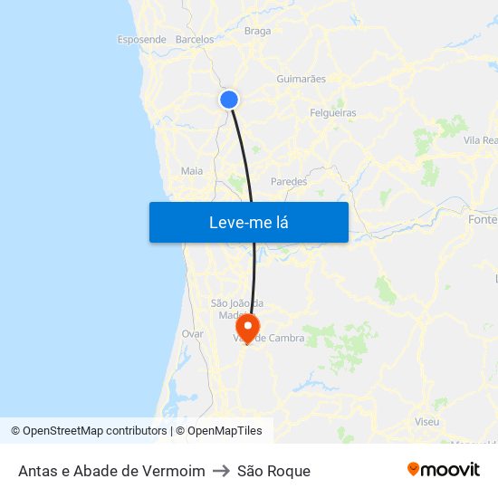 Antas e Abade de Vermoim to São Roque map