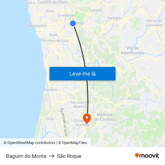 Baguim do Monte to São Roque map