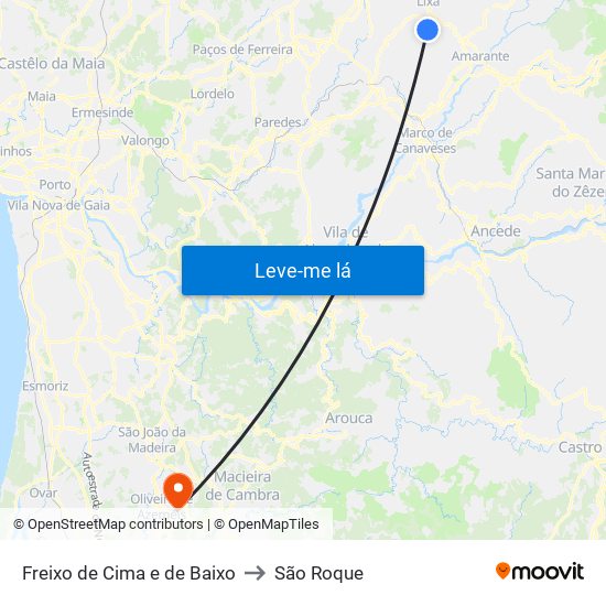 Freixo de Cima e de Baixo to São Roque map