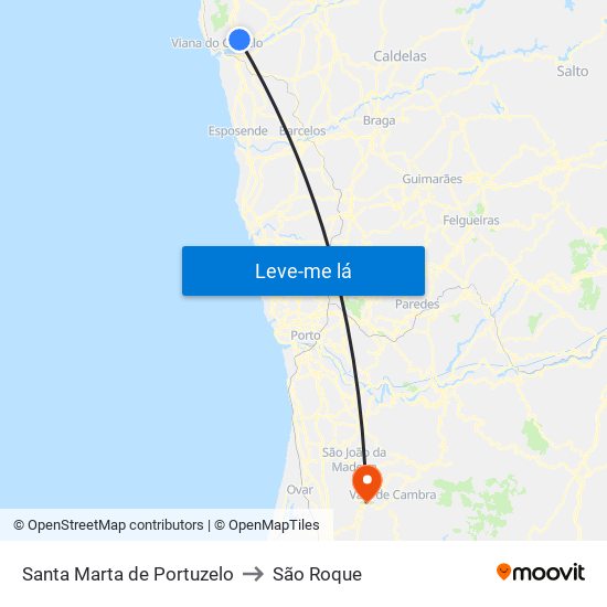 Santa Marta de Portuzelo to São Roque map