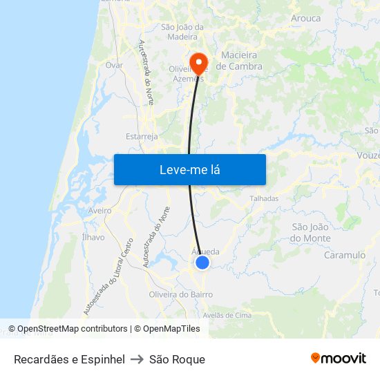 Recardães e Espinhel to São Roque map