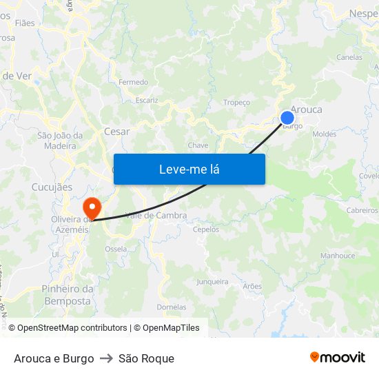 Arouca e Burgo to São Roque map