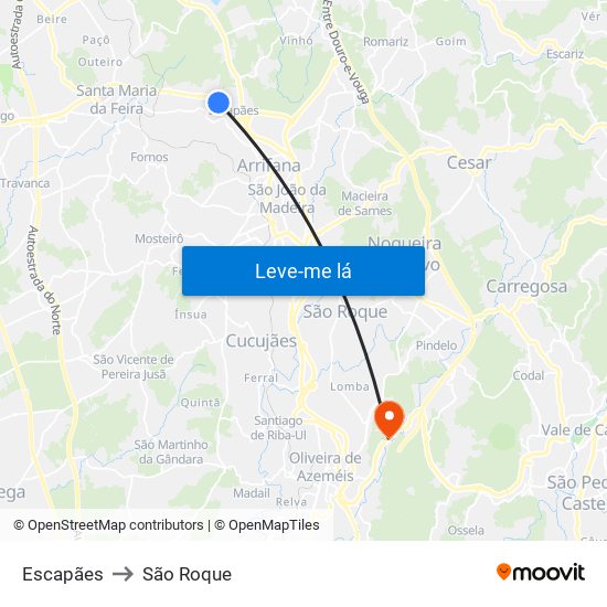 Escapães to São Roque map
