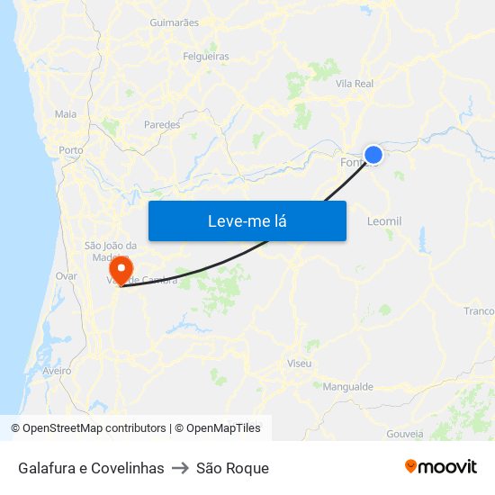 Galafura e Covelinhas to São Roque map