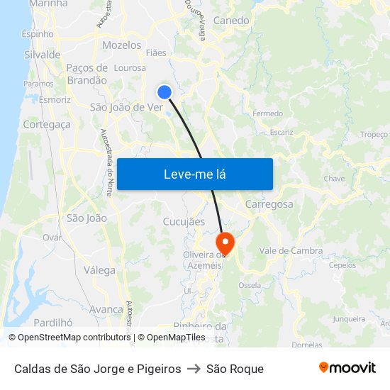 Caldas de São Jorge e Pigeiros to São Roque map