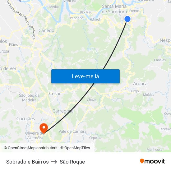 Sobrado e Bairros to São Roque map