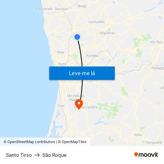 Santo Tirso to São Roque map