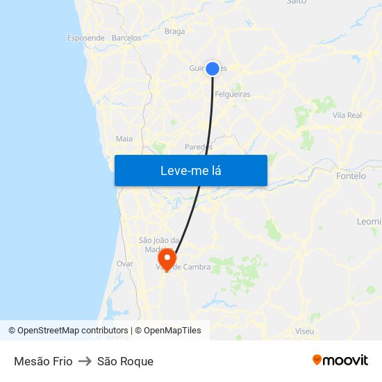 Mesão Frio to São Roque map