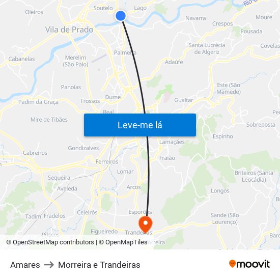 Amares to Morreira e Trandeiras map