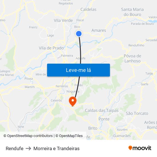 Rendufe to Morreira e Trandeiras map