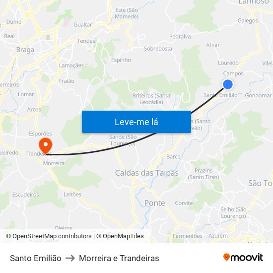 Santo Emilião to Morreira e Trandeiras map
