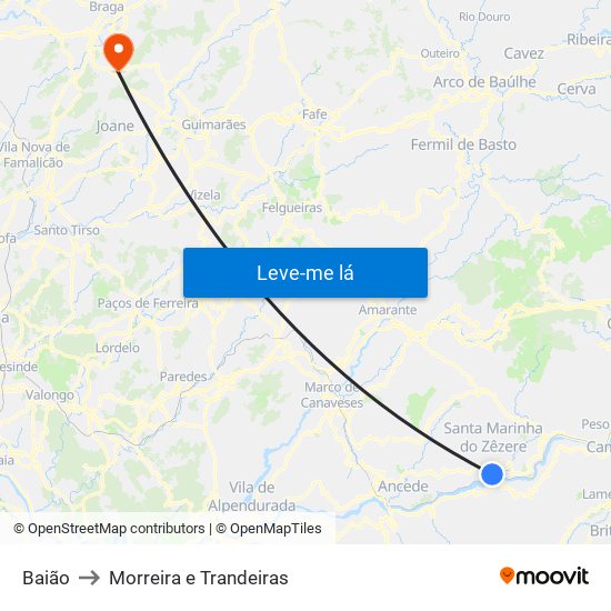 Baião to Morreira e Trandeiras map