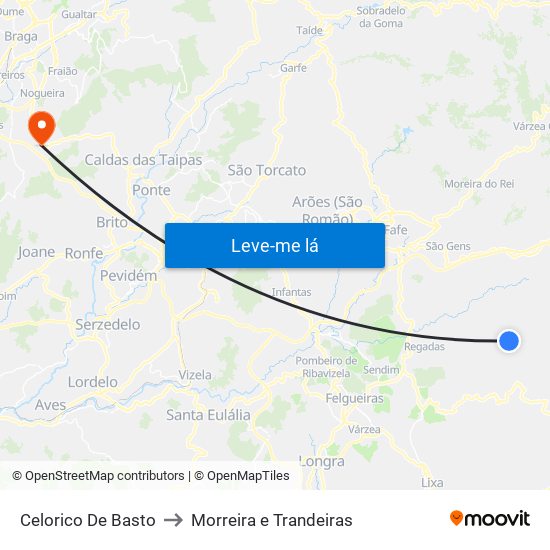 Celorico De Basto to Morreira e Trandeiras map
