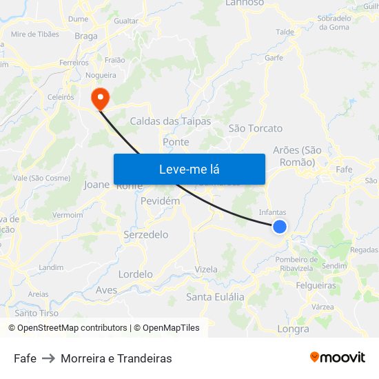 Fafe to Morreira e Trandeiras map