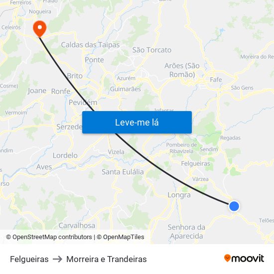 Felgueiras to Morreira e Trandeiras map