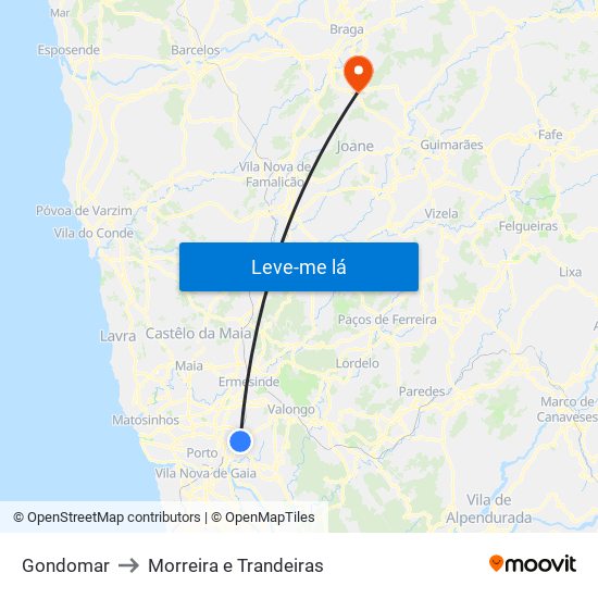 Gondomar to Morreira e Trandeiras map