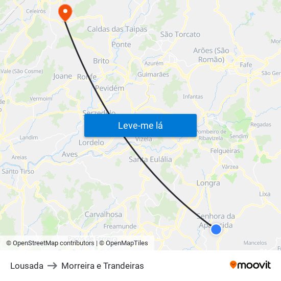 Lousada to Morreira e Trandeiras map