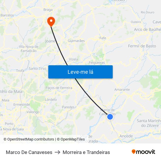 Marco De Canaveses to Morreira e Trandeiras map