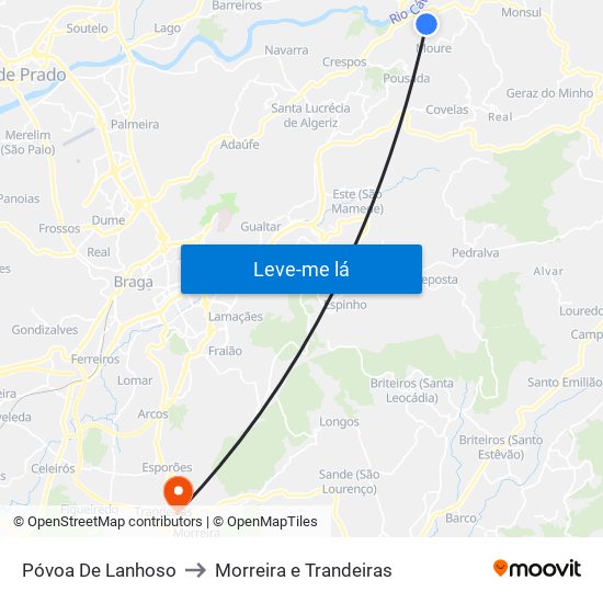 Póvoa De Lanhoso to Morreira e Trandeiras map