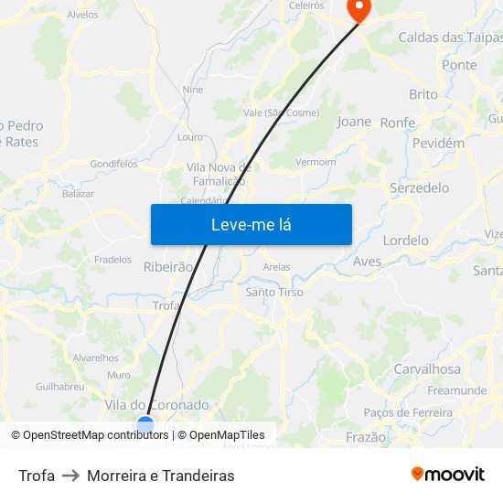 Trofa to Morreira e Trandeiras map
