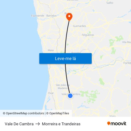 Vale De Cambra to Morreira e Trandeiras map
