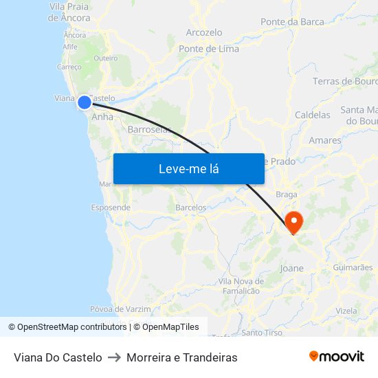 Viana Do Castelo to Morreira e Trandeiras map