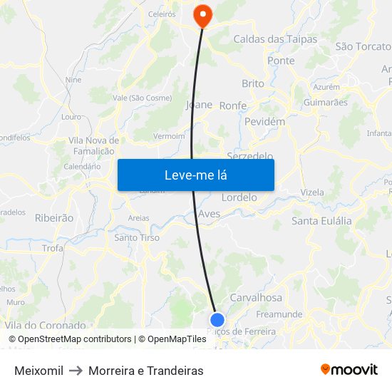 Meixomil to Morreira e Trandeiras map