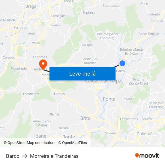 Barco to Morreira e Trandeiras map