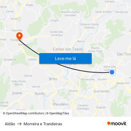 Aldão to Morreira e Trandeiras map