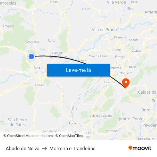 Abade de Neiva to Morreira e Trandeiras map