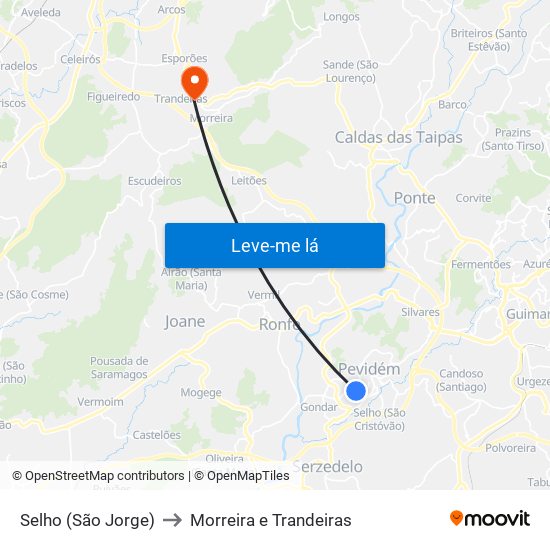 Selho (São Jorge) to Morreira e Trandeiras map