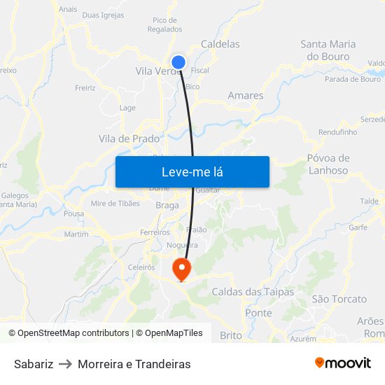 Sabariz to Morreira e Trandeiras map