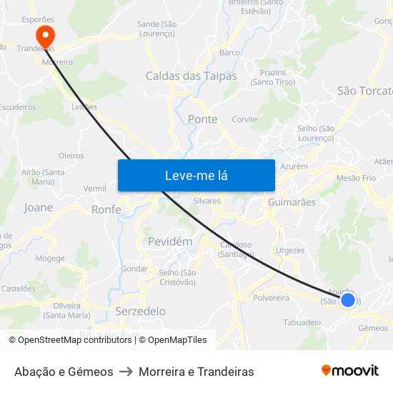 Abação e Gémeos to Morreira e Trandeiras map