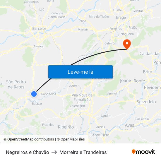 Negreiros e Chavão to Morreira e Trandeiras map